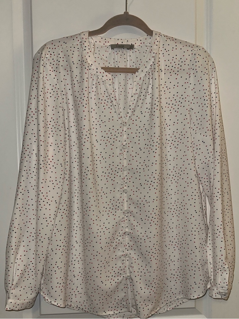 Dalia Cream Button-Up Blouse with Red and Black Dot Print